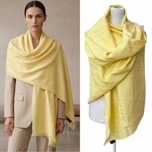 BVLGARI Logomania Lettere Maxi Stole Scarf Pale Yellow Silk Wool Shawl 27.5x71